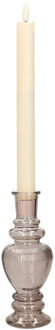 Kaarsen kandelaar Venice - gekleurd glas - ribbel grijs smoke - D5,7 x H15 cm