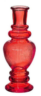 Kaarsen kandelaar Venice - gekleurd glas - ribbel koraal rood - D5,7 x H15 cm - kaars kandelaars