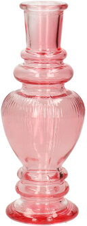 Kaarsen kandelaar Venice - gekleurd glas - ribbel roze - D5,7 x H15 cm - kaars kandelaars