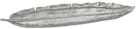 Kaarsen plateau met rand en reliefwerk - ovaal/bladvorm - metaal - zilver - 39 x 11.5 cm - Kaarsenplateaus Zilverkleurig