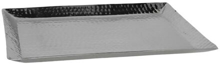 Kaarsen plateau met rand en reliefwerk - rechthoek - metaal - zilver - 25 x 35 cm