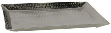 Kaarsen plateau met rand en reliefwerk - rechthoek - metaal - zilver - 40.5 x 30 cm