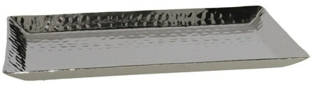 Kaarsen plateau met rand en reliefwerk - rechthoek - metaal - zilver - 40 x 22.5 cm