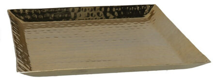 Kaarsen plateau met rand en reliefwerk - vierkant - metaal - goud - 30 x 30 cm