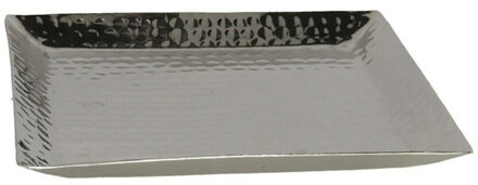 Kaarsen plateau met rand en reliefwerk - vierkant - metaal - zilver - 30 x 30 cm