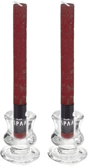 Kaarsen set - 2x kandelaars - glas - 12x dinerkaarsen - bordeaux rood