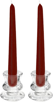 Kaarsen set - 2x kandelaars - glas - 12x dinerkaarsen - bordeaux rood