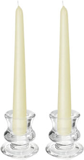 Kaarsen set - 2x kandelaars - glas - 12x dinerkaarsen - ivoor wit