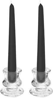 Kaarsen set - 2x kandelaars - glas - 12x dinerkaarsen - zwart - Dinerkaarsen