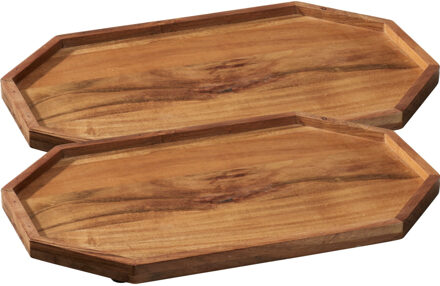 Kaarsenbord/decoratie dienblad - 2x - mangohout - 40 x 25 x 2 cm - achthoek - serveerschaal