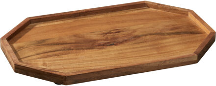 Kaarsenbord/decoratie dienblad - mangohout - 40 x 25 x 2 cm - achthoek - serveerschaal