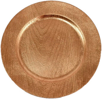 Kaarsenbord/kaarsenplateau - goud - houtlook - rond - D33 cm - Kaarsenplateaus Goudkleurig