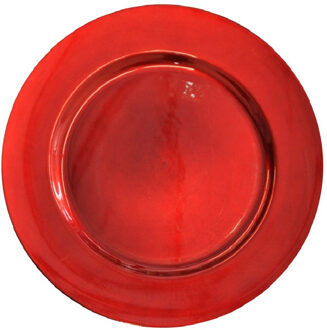 Kaarsenbord - rood - glimmend - rond - 33 cm - kunststof - plateau - onderbord
