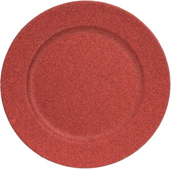 Kaarsenbord - rood glitters - D33 cm - kunststof - kaarsen onderborden