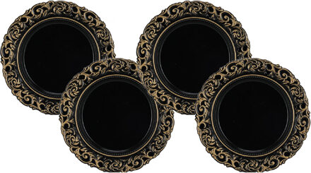 Kaarsenborden/onderborden - Set van 8x stuks - rond - zwart - kunststof - D36 cm - kaarsonderzetter