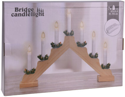 Kaarsenbrug - 41 x 6 x 29,5 cm - hout - met 7 led kaarsen