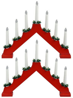 Kaarsenbrug rood - 2x st - hout - met LED verlichting 39,5 x 5 x 31 cm