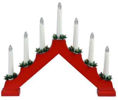 Kaarsenbrug rood - hout - met LED verlichting - 39,5 x 5 x 31 cm