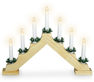 Kaarsenbrug van hout met LED verlichting 41 x 5,5 x 30 cm - kerstverlichting figuur Beige