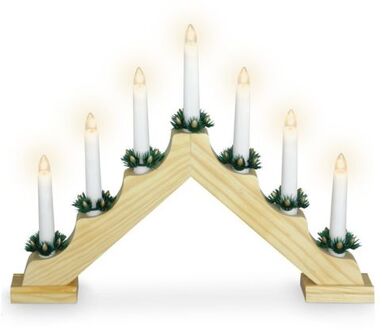 Kaarsenbrug van hout met LED verlichting 41 x 5,5 x 30 cm - kerstverlichting figuur Beige