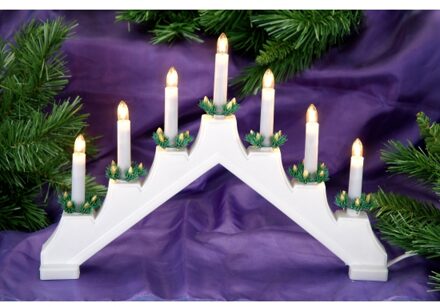 Kaarsenbrug - wit - 7 led lampjes - netstroom - wit licht - kerstverlichting - kerstversiering