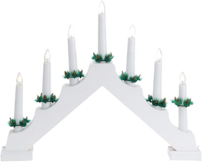 Kaarsenbrug wit van hout met LED verlichting 39,5 x 5 x 31 cm - kerstverlichting figuur