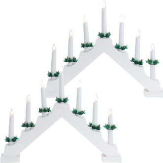 Kaarsenbruggen - 2x stuks - LED verlichting - wit hout - 39,5 cm - kerstverlichting figuur