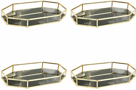 Kaarsenplateau - 4x - dienblad - zwart/goud - 27 x 16 cm