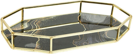 Kaarsenplateau - dienblad - zwart/goud - 27 x 16 cm - marmer / epoxy look
