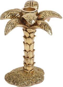Kaarshouder / kandelaar Palmboom goud, Polystone. Hoogte 15 cm