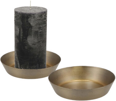 Kaarshouder/ mini schaaltje voor stompkaars - 2x - goud - metaal - D10 x 2 cm