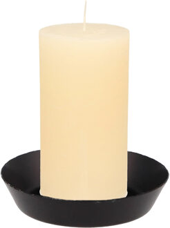 Kaarshouder/ mini schaaltje voor stompkaars - zwart - metaal - D10 x 2 cm