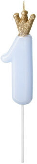 Kaarsje lichtblauw met Kroontje cijfer 1