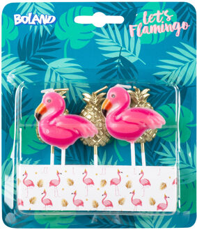 Kaarsjes Let's Flamingo Wax Roze/goud 5 Stuks