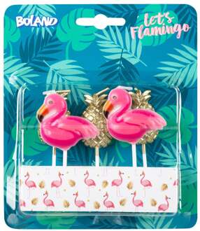 Kaarsjes Let's Flamingo Wax Roze/goud 5 Stuks