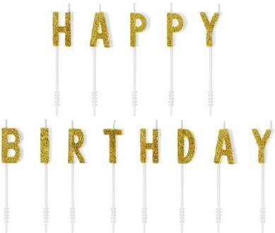 Kaarsjes Set Happy Birthday Glitter Goud Goud - Brons