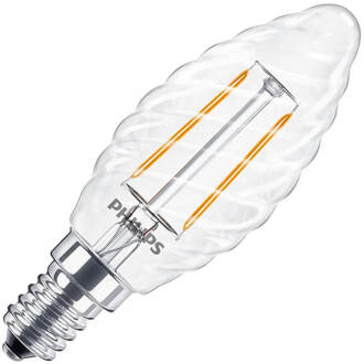 Kaarslamp Gedraaid Helder Led Filament 2,3w (Vervangt 25w) Kleine Fitting E14 Transparant