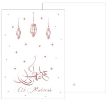 Kaart Eid Mubarak - Wit/Rose Wit - Transparant, Goud - Brons