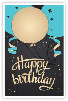 Kaart Happy Birthday Blauw/Goud Ballonnen Multikleur - Print
