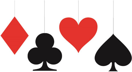 Kaartspel/casino speelkaarten decoratie hangers - 8x stuks - 2x van elke soort - Versiering - 17 cm