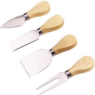 Kaas Cutter Mes Roestvrij Staal Multifunctionele Vork Schop Pizza Boter Kaas Slicer Houten Handvat Keuken Dessert Tool # P2