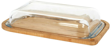 Kaas/Hapjes serveerplankje met stolp - bamboe hout - kaasstolp - 28 x 17 x 5 cm - kaasplankje