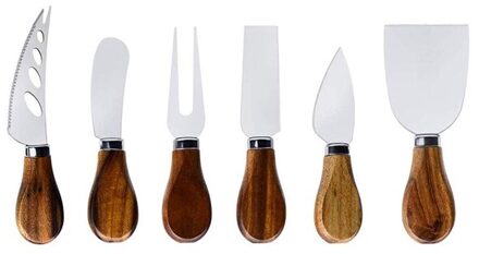 Kaas Mes Set-6 Stuks Kaas Messen Met Bamboe Houten Handvat Staal Roestvrij, kaasschaaf Kaas Cutter Voor Charcuterie Boar