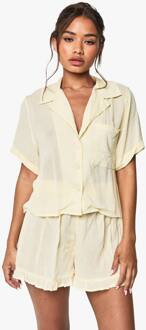 Kaasdoek Boxy Overhemd En Korte Pyjama Set, Lemon - 34