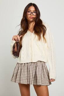 Kabeldetail Lichtgewicht Gebreide Cardigan, Ecru - S