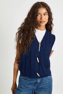 Kabelgebreide Gilet Met Toggleknopen, Navy - L