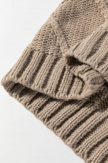 Kabelgebreide Korte Mouwen Trui Met Satijnen Linten - maat M Bruin