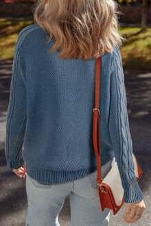 Kabelgebreide Lange Mouwen Pullover Blauw