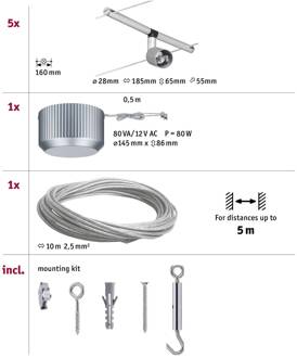 Kabelsysteem Salt max. 5x10W GU5.3 chroom mat 94145