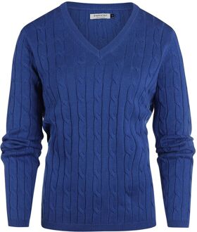 Kabeltrui Dames V-hals Kobaltblauw Donkerblauw